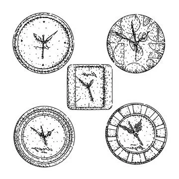 Clock set sketch hand drawn vector Stock Illustration