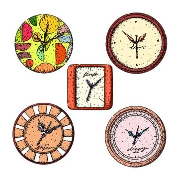 Clock set sketch hand drawn vector Stock Illustration