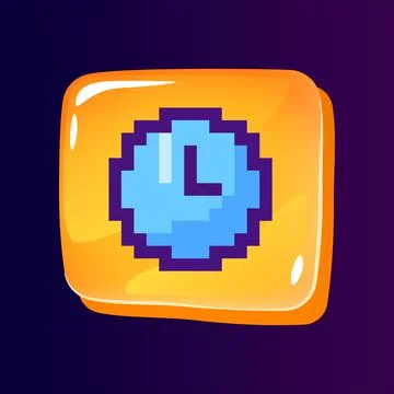 Clock setup glossy ui button with pixelated color icon Stock Illustration