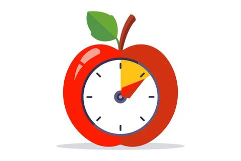 Clock in the shape of an apple. good lunch time. Stock Illustration