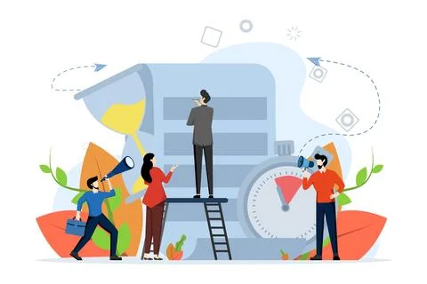 Clock with sheet on white background, express service for processing documents. Stock Illustration