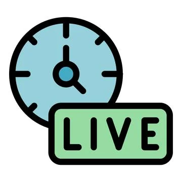 Clock showing current time with live button indicating streaming Stock Illustration
