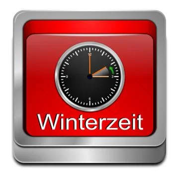 Clock showing end of daylight saving time on red button Stock Illustration