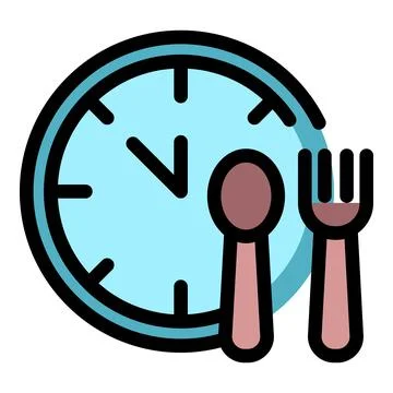 Clock showing lunchtime with fork and spoon Stock Illustration