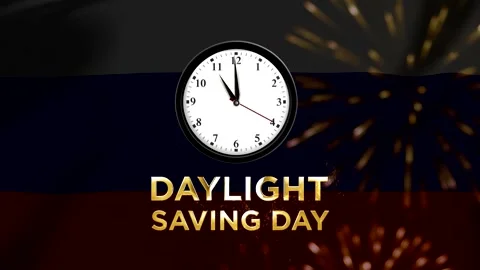 A clock showing midnight with the text daylight saving day written in elega.. Stock Footage 346541171