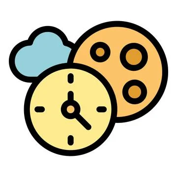 Clock is showing moon phases at night with clouds Stock Illustration