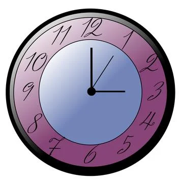 Clock showing three o'clock on a white background. Stock Photos
