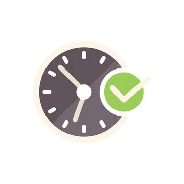 Clock showing time passing with check mark symbol for on time delivery Illustrazione stock