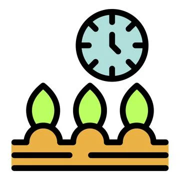 Clock showing time passing for plant growth cycle Stock Illustration