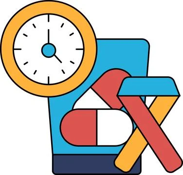 A clock is shown with the hands at the numbers 3 and 9 Stock Illustration