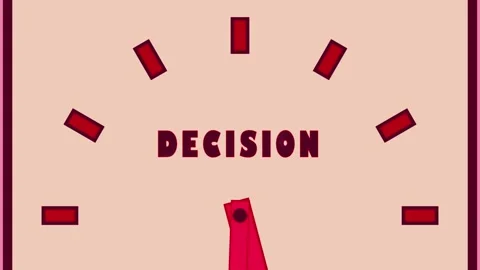 Clock shows different times while highlighting the word decision. Each frame Stock Footage 340653434