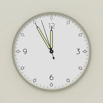 A clock shows five minutes to noon 3d illustration Stock Illustration