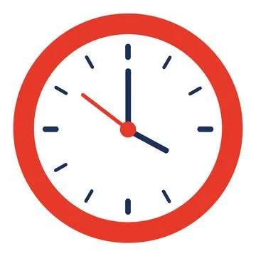 Clock Shows Three Oclock With Red Frame and Blue Hands on White Background Stock Illustration