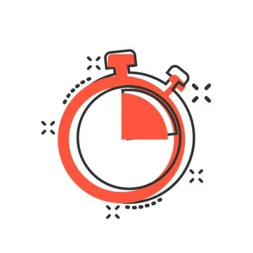 Clock sign icon in comic style. Time management vector cartoon illustration o Ilustración de archivo