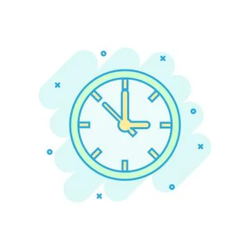 Clock sign icon in comic style. Time management vector cartoon illustration o Illustrazione stock