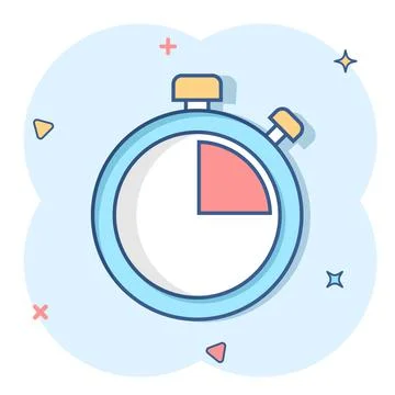 Clock sign icon in comic style. Time management vector cartoon illustration o Illustrazione stock