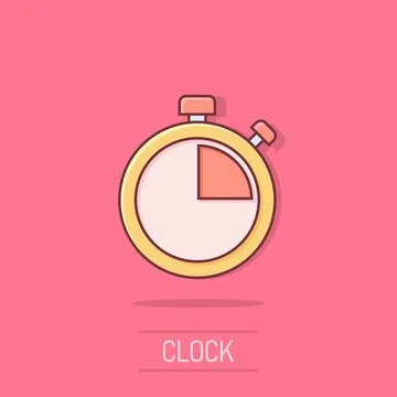 Clock sign icon in comic style. Time management vector cartoon illustration.. Illustrazione stock
