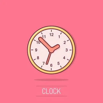 Clock sign icon in comic style. Time management vector cartoon illustration.. Illustrazione stock