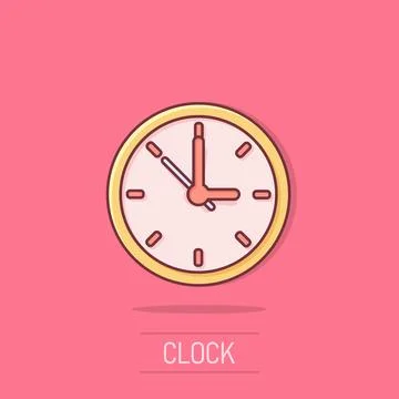 Clock sign icon in comic style. Time management vector cartoon illustration.. Illustrazione stock
