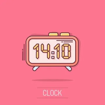 Clock sign icon in comic style. Time management vector cartoon illustration.. Ilustración de archivo