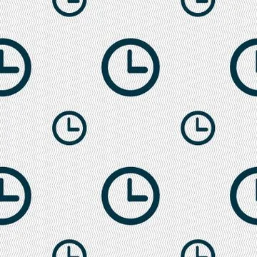 Clock sign icon. Mechanical clock symbol. Seamless pattern with geometric tex Illustrazione stock
