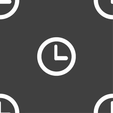 Clock sign icon. Mechanical clock symbol. Seamless pattern on a gray backgrou Illustrazione stock