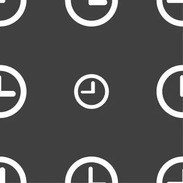 Clock sign icon. Mechanical clock symbol. Seamless pattern on a gray backgrou Illustrazione stock