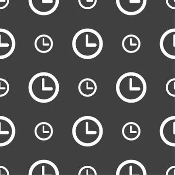 Clock sign icon. Mechanical clock symbol. Seamless pattern on a gray backgrou 스톡 일러스트