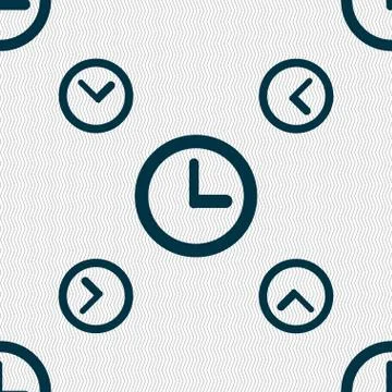 Clock sign icon. Mechanical clock symbol. Seamless pattern with geometric textur Illustrazione stock