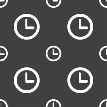 Clock sign icon. Mechanical clock symbol. Seamless pattern on a gray background. Stock Illustration