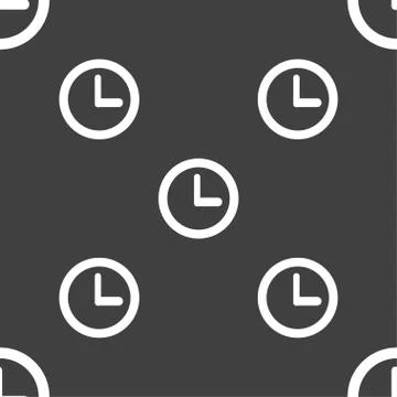 Clock sign icon. Mechanical clock symbol. Seamless pattern on a gray background. Stock Illustration
