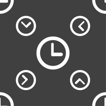 Clock sign icon. Mechanical clock symbol. Seamless pattern on a gray background. Stock Illustration