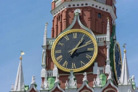 Clock on Spassky Tower on Red Square Stock Photos
