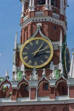 Clock on Spassky Tower on Red Square Stock Photos