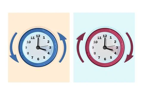 Clock with Spring Forward and Fall Back time change concept. DST. Stock Illustration