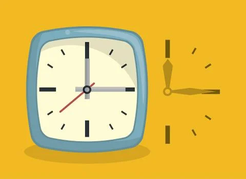 Clock square frame over yellow background Stock Illustration