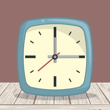 Clock square frame on table Stock Illustration