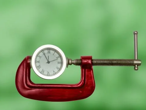 Clock squeezed with clamp. Stock Photos