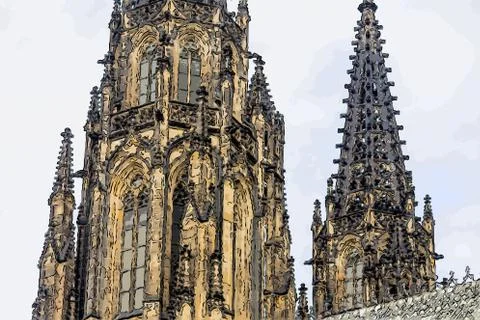 Clock of St. Vitus Gothic Cathedral in Prague Stock Photos