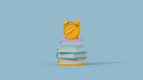 Clock on a stack of books minimal 3D render animation Stock Footage 228844433