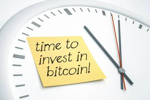 Clock with sticky note time to invest in bitcoin 3D illustration of a brig... Stock Photos