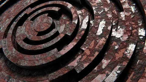Clock-style damaged aged rusty metal rings pattern looping 3D animation Stock Footage 205229548