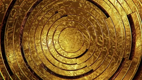Clock-style moving textured gold solid radial rings pattern looping 3D animation Stock-Footage 173548044