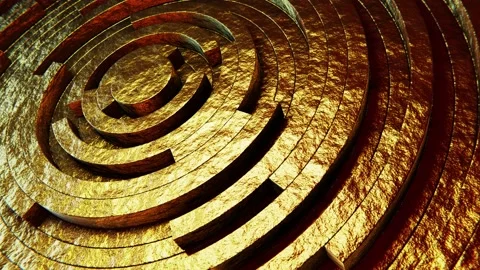 Clock-style moving textured gold radial rings pattern looping 3D animation Stock Footage 200784266