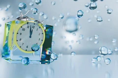 A clock submerged in water, surrounded by bubbles Illustrazione stock