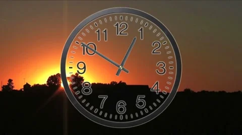 Clock With Sunset Time Lapse Stock Footage 8600653