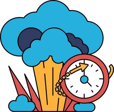 The clock is surrounded by a cloud of smoke and a large explosion Stock Illustration