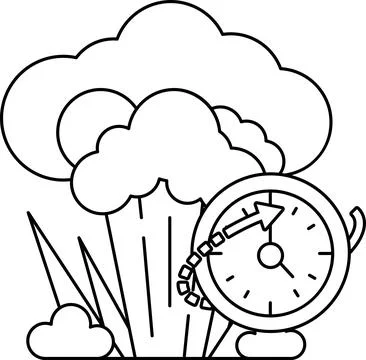 The clock is surrounded by a cloud of smoke and a large explosion Stock Illustration
