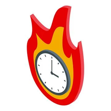 Clock surrounded by flames showing time running out isometrically Stock Illustration