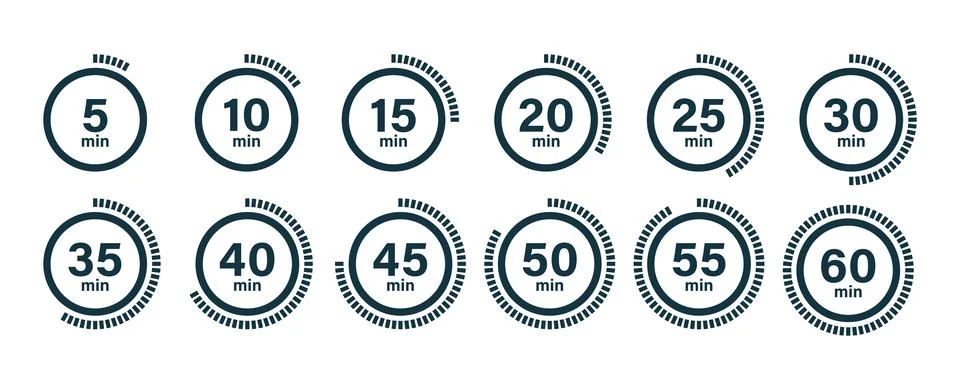 Clock symbols, stopwatch signs, Timer icons. Stock Illustration